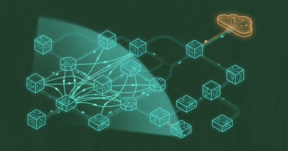 A set of local Worker services connected through a diagnostic map, with one remote cloud resource clearly marked