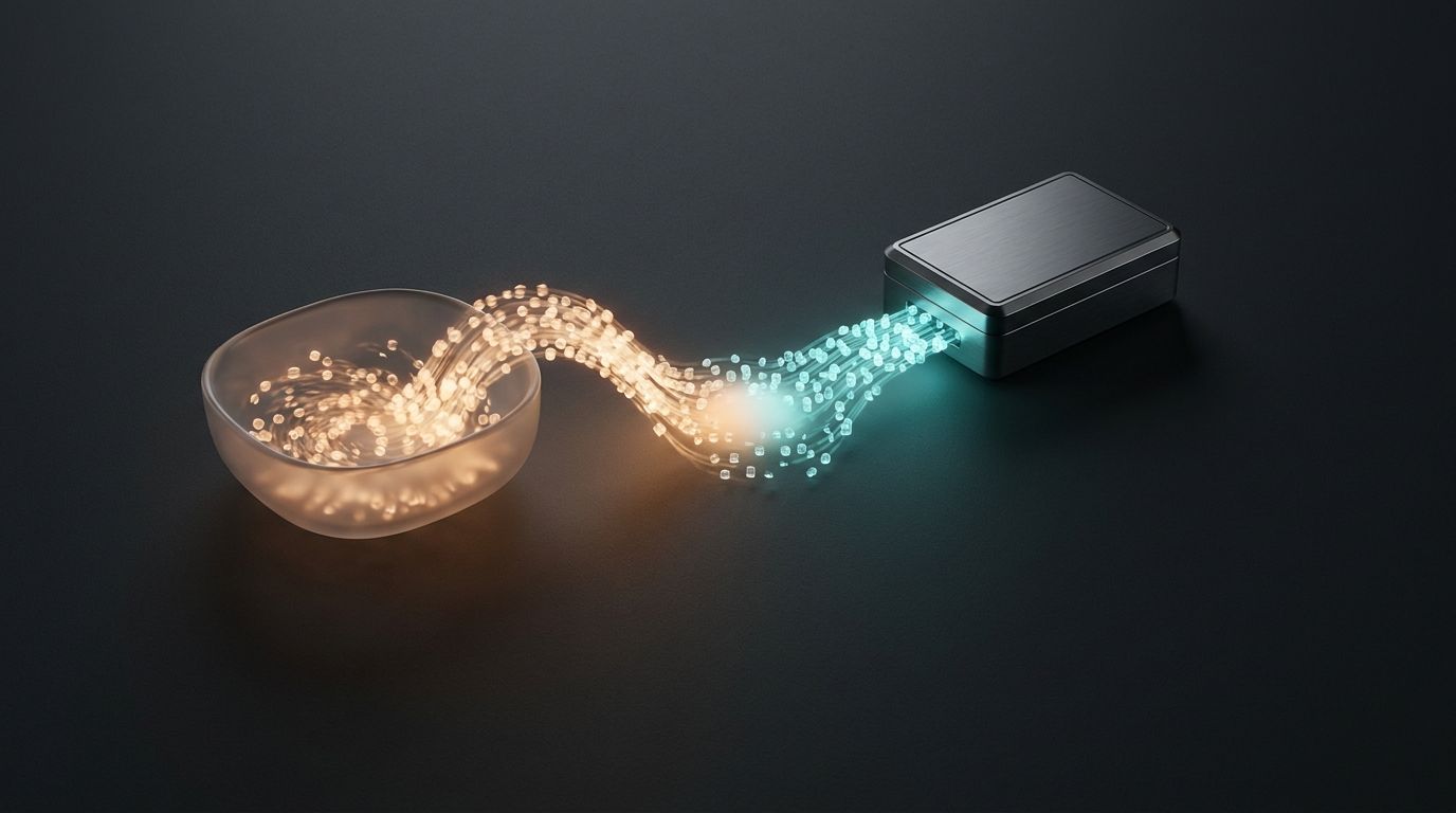 Abstract streams of AI model usage flowing through subscription credits and a secured provider key