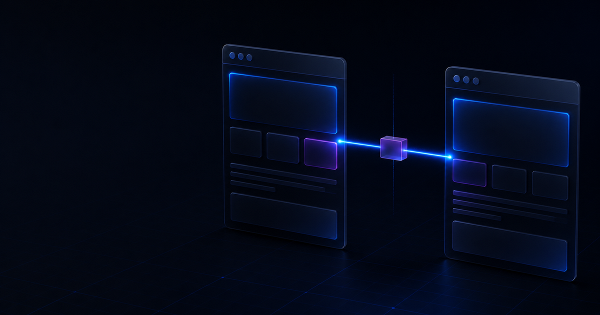 Two browser render frames align around a small mismatched block.