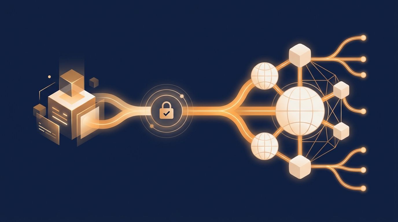 A content update signal travelling from a CMS through a secure webhook into a fast global edge cache
