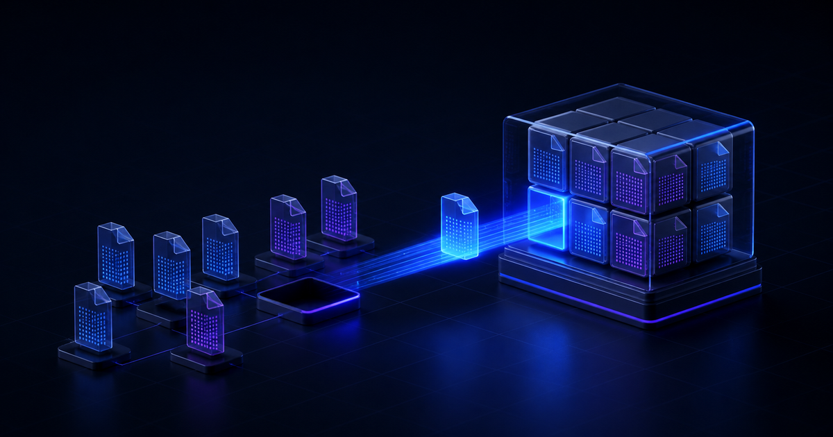 A bundle of file modules crosses a glowing bridge into a standalone deployment package.