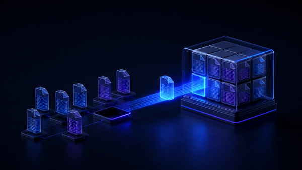 A bundle of file modules crosses a glowing bridge into a standalone deployment package.