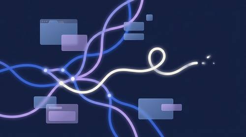 Several server request paths joining into one shorter route before the page renders