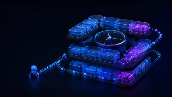 Layered translucent cache blocks surround a clock while a user request bypasses changing data.