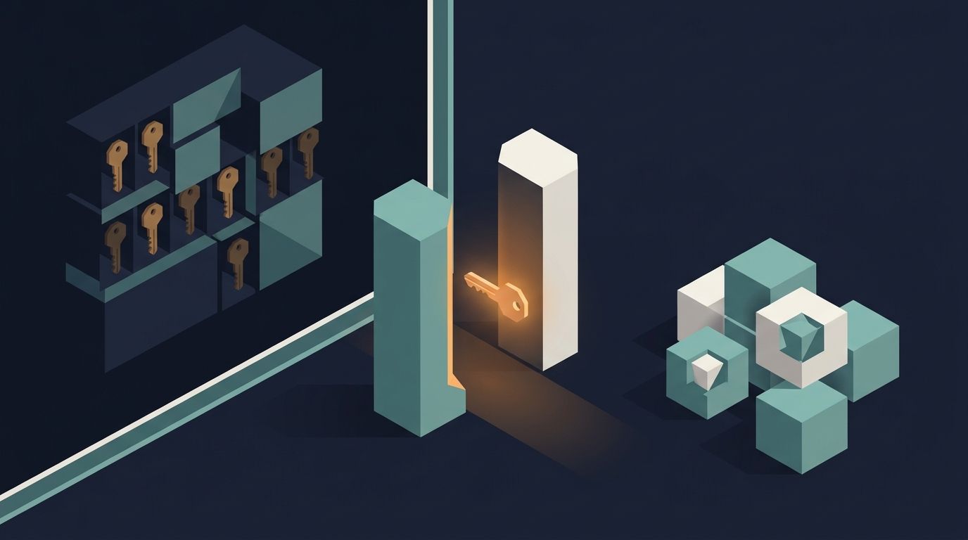 An encrypted key entering a narrow Docker deployment path while separate application secrets stay behind a vault boundary