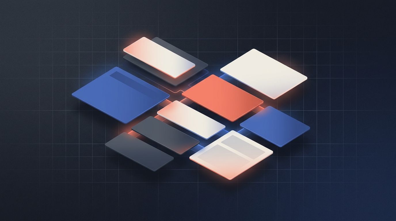 Layered stylesheet panels aligning into a complete web page