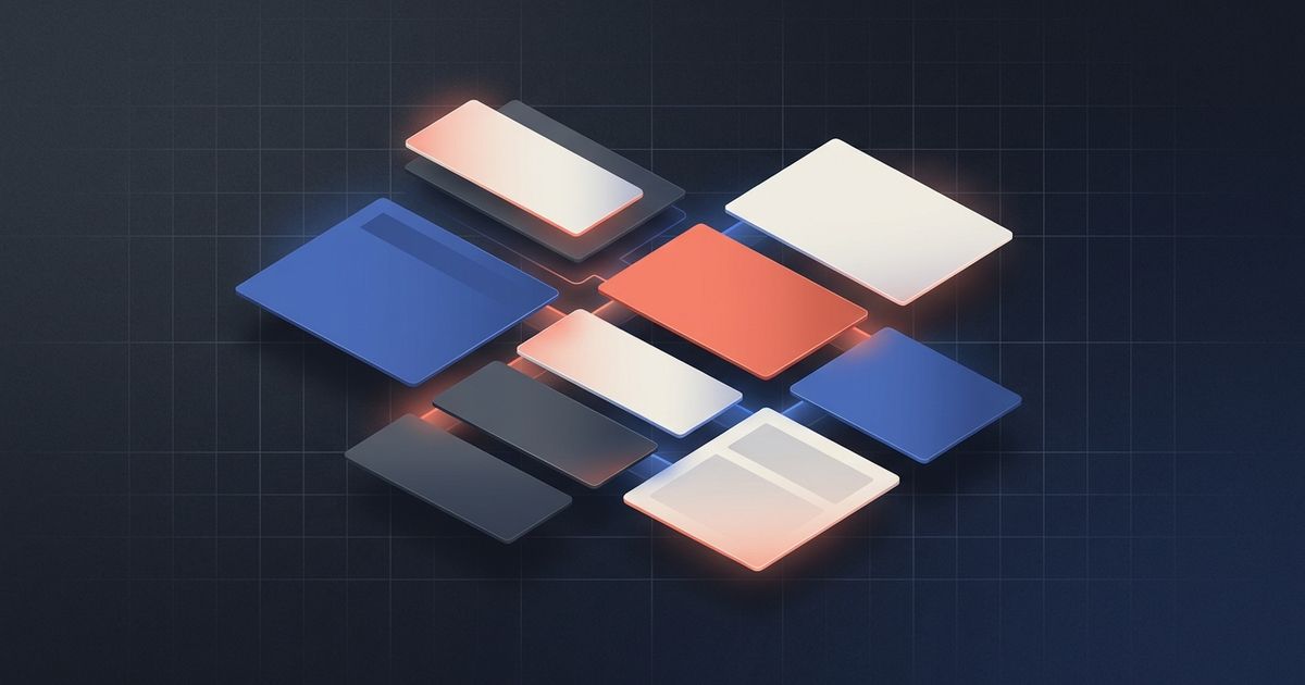 Layered stylesheet panels aligning into a complete web page