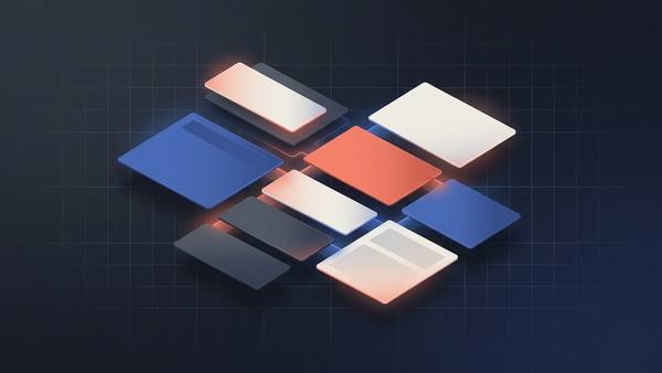 Layered stylesheet panels aligning into a complete web page