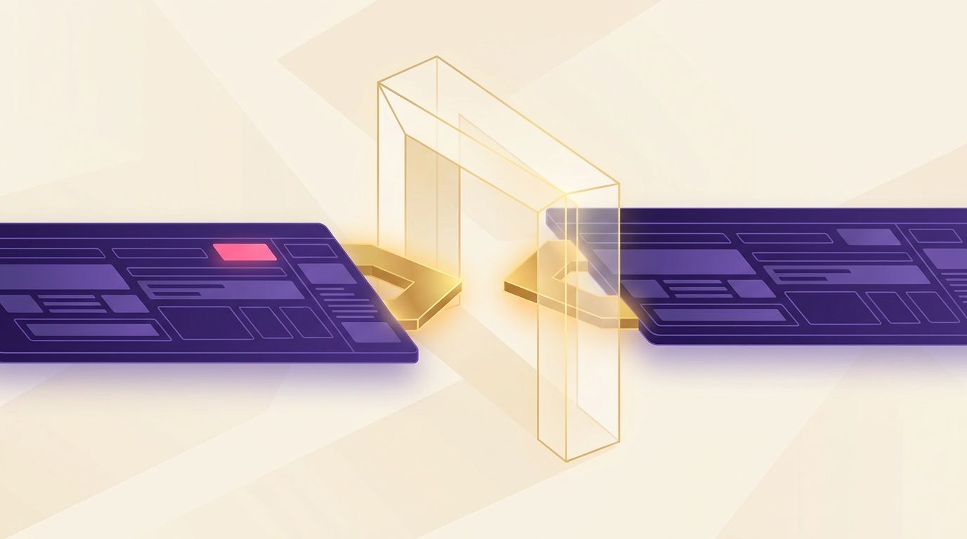 Preview and production deployments entering a comparison gate before a merge checkpoint.