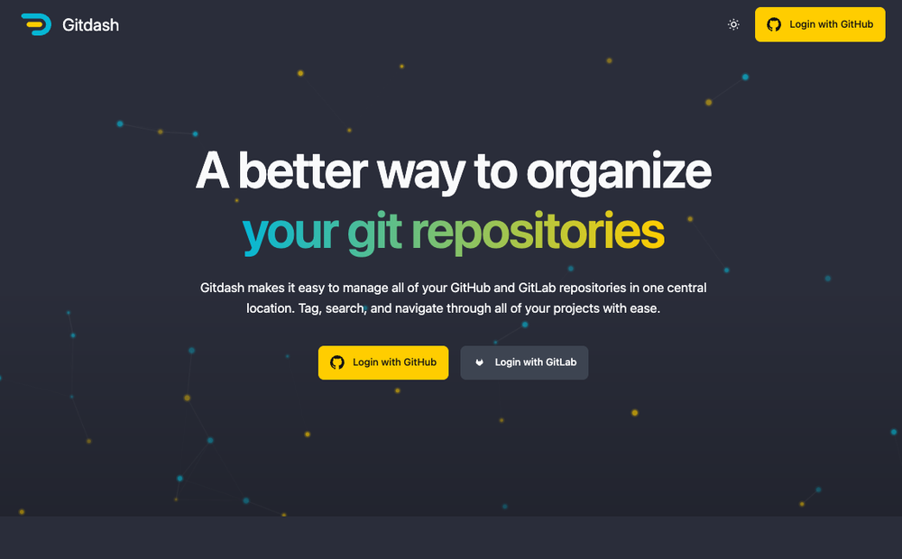 The GitDash dashboard showing repository activity, pull requests, and team work in one place.