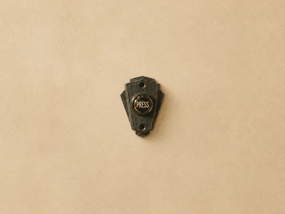 painted background with a button that says press for champagne in the center 