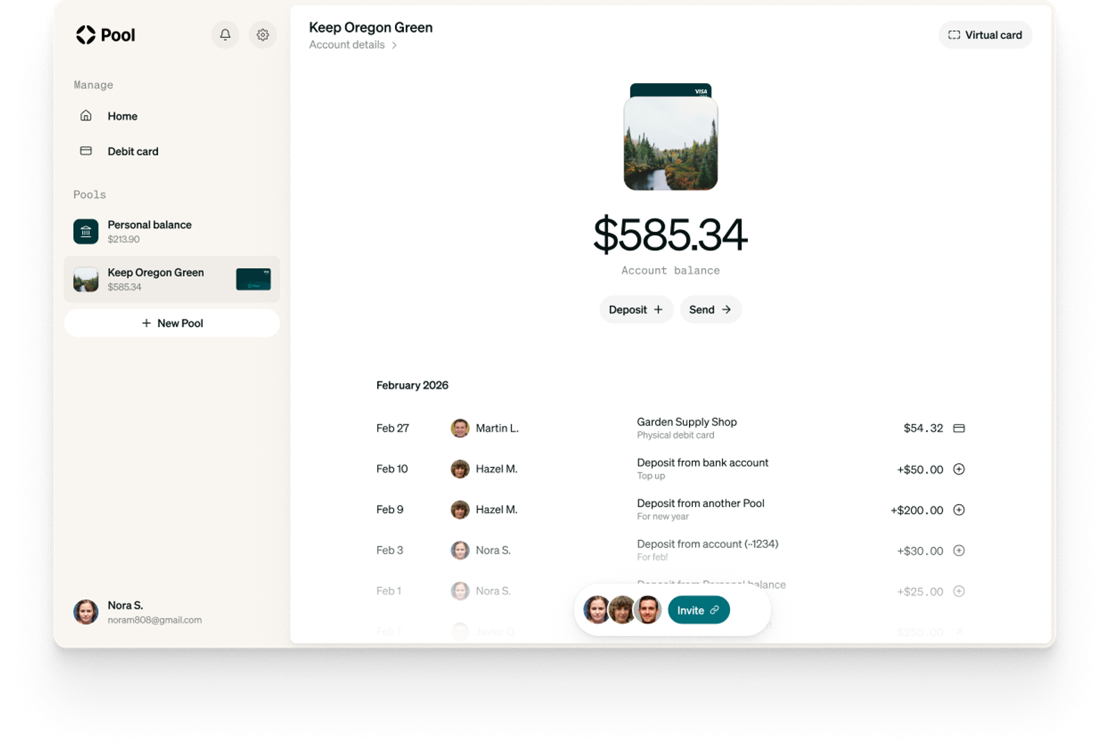 Shared bank account with many people transacting