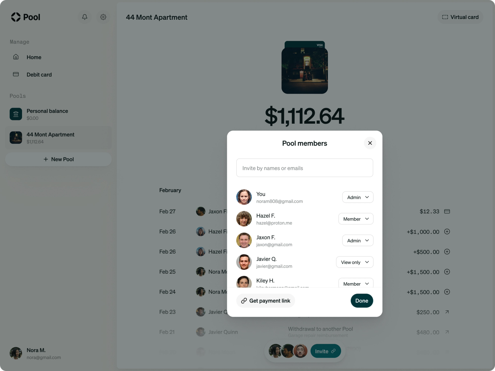 A list of members of the Pool with various permissions