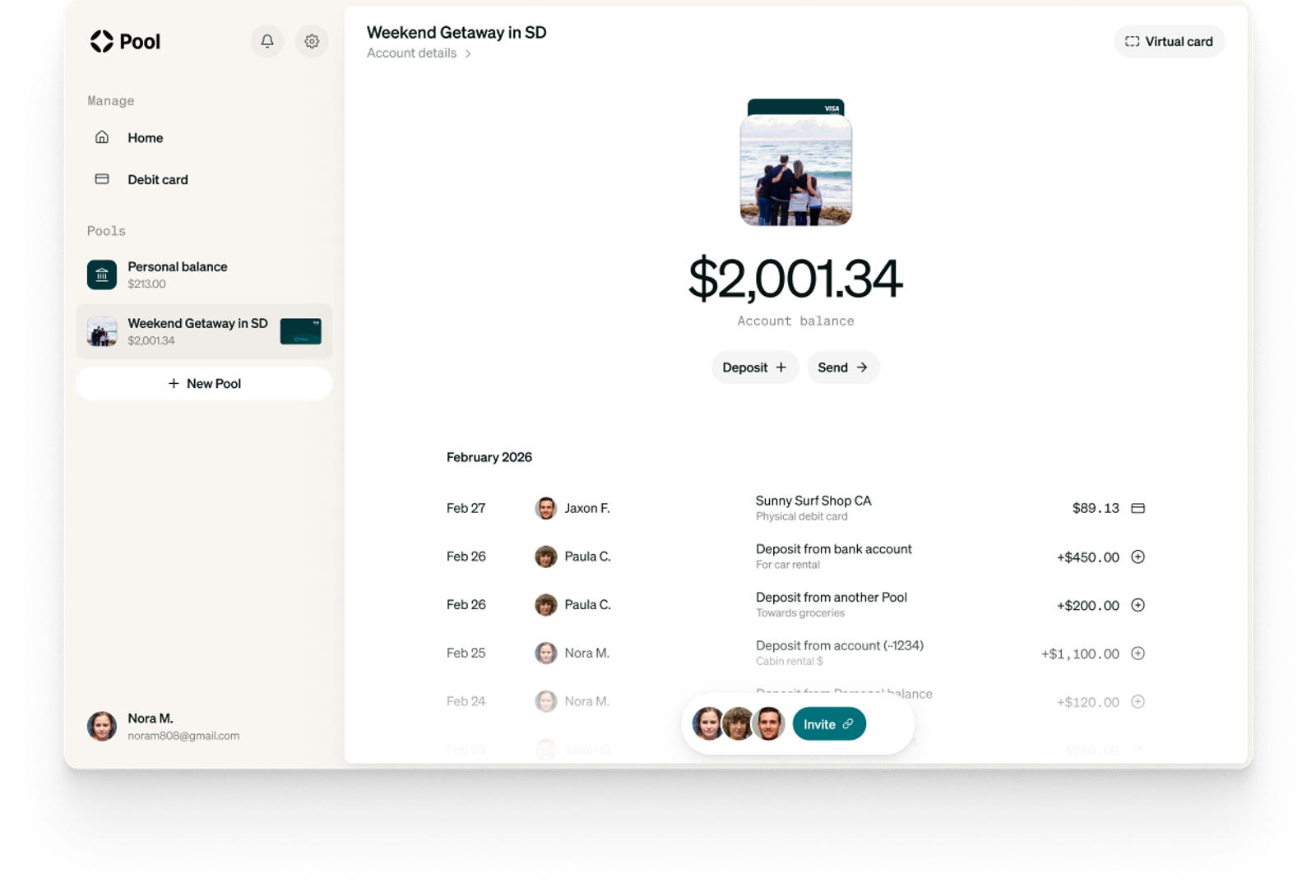 Shared bank account with many people transacting