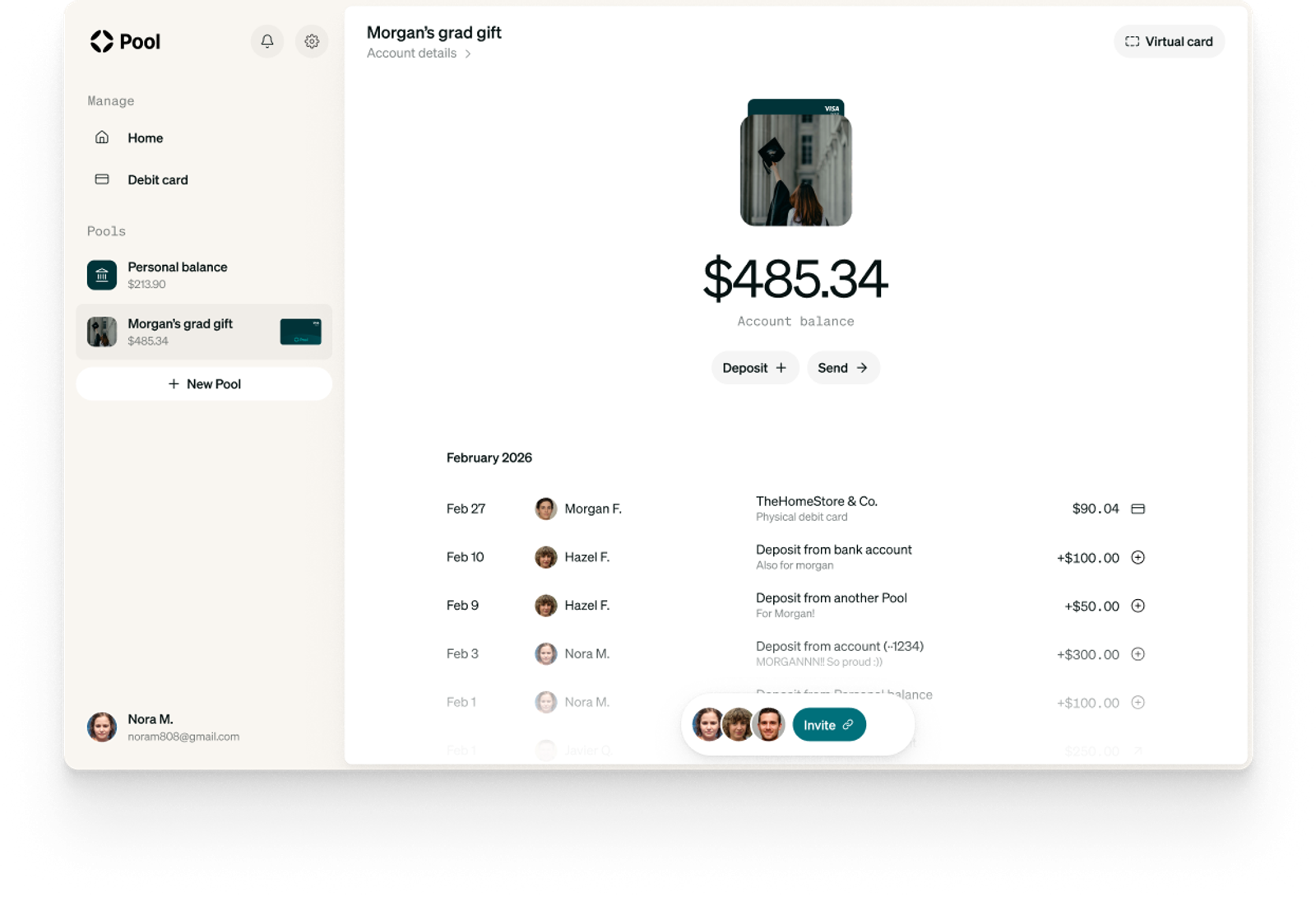 Shared bank account with many people transacting