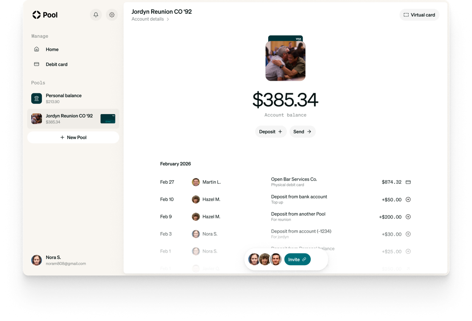 Shared bank account with many people transacting