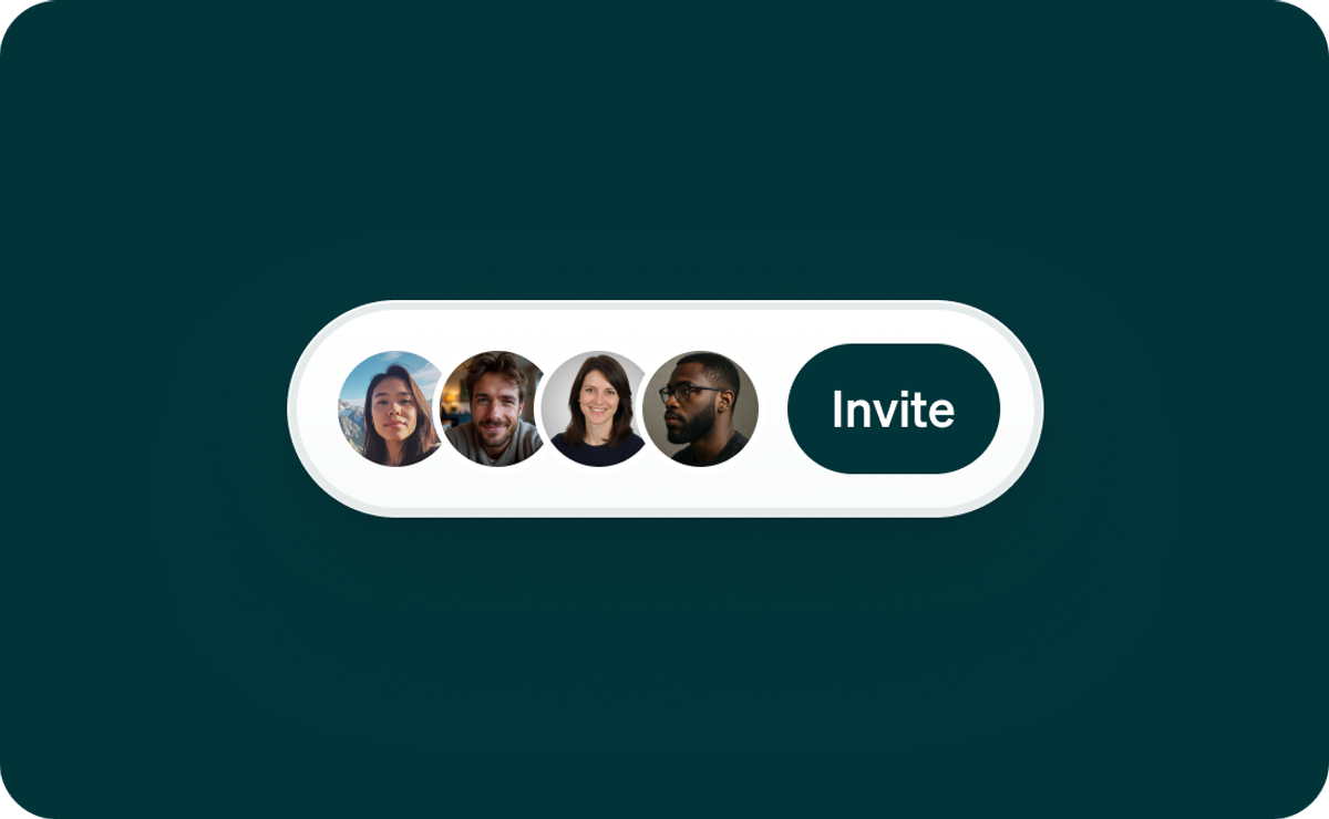 A graphic of an invitation with member profile pictures.