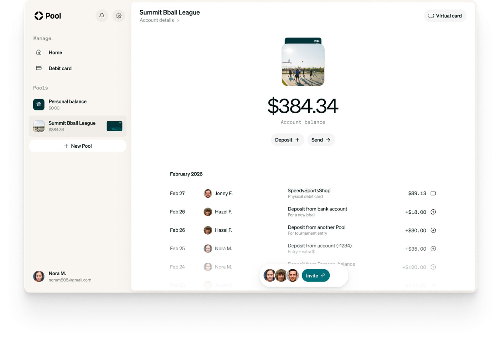 Shared bank account with many people transacting