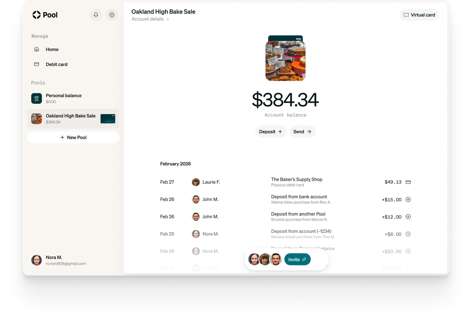 Shared bank account with many people transacting