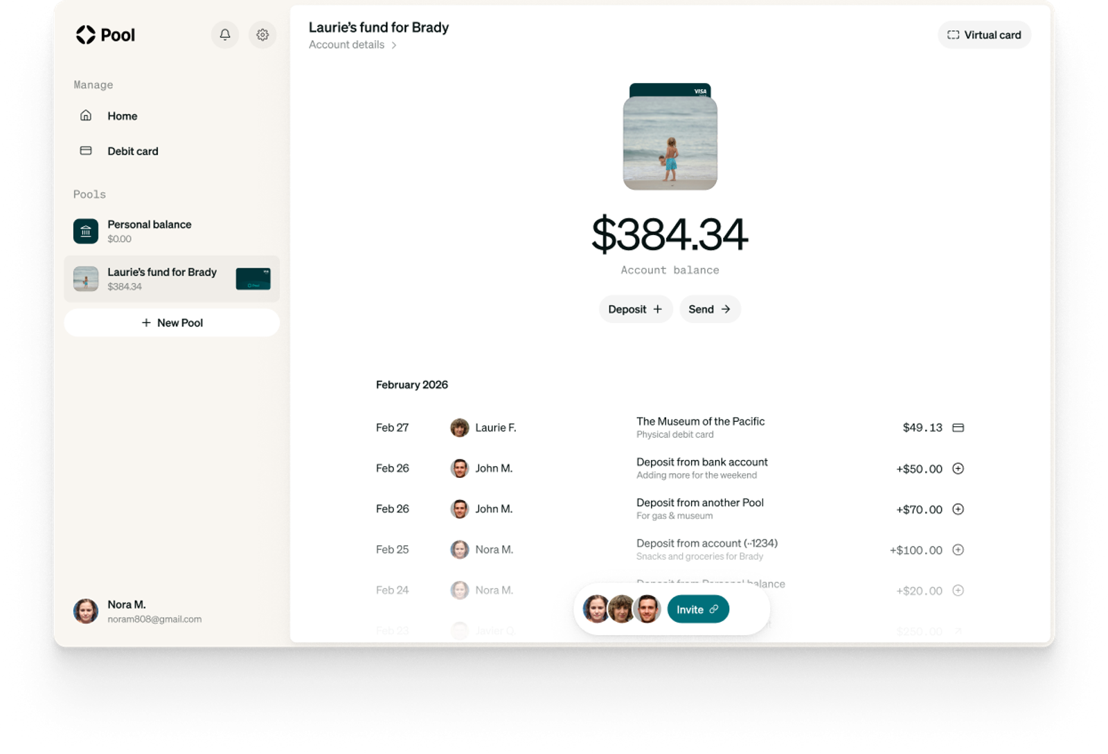 Shared bank account with many people transacting