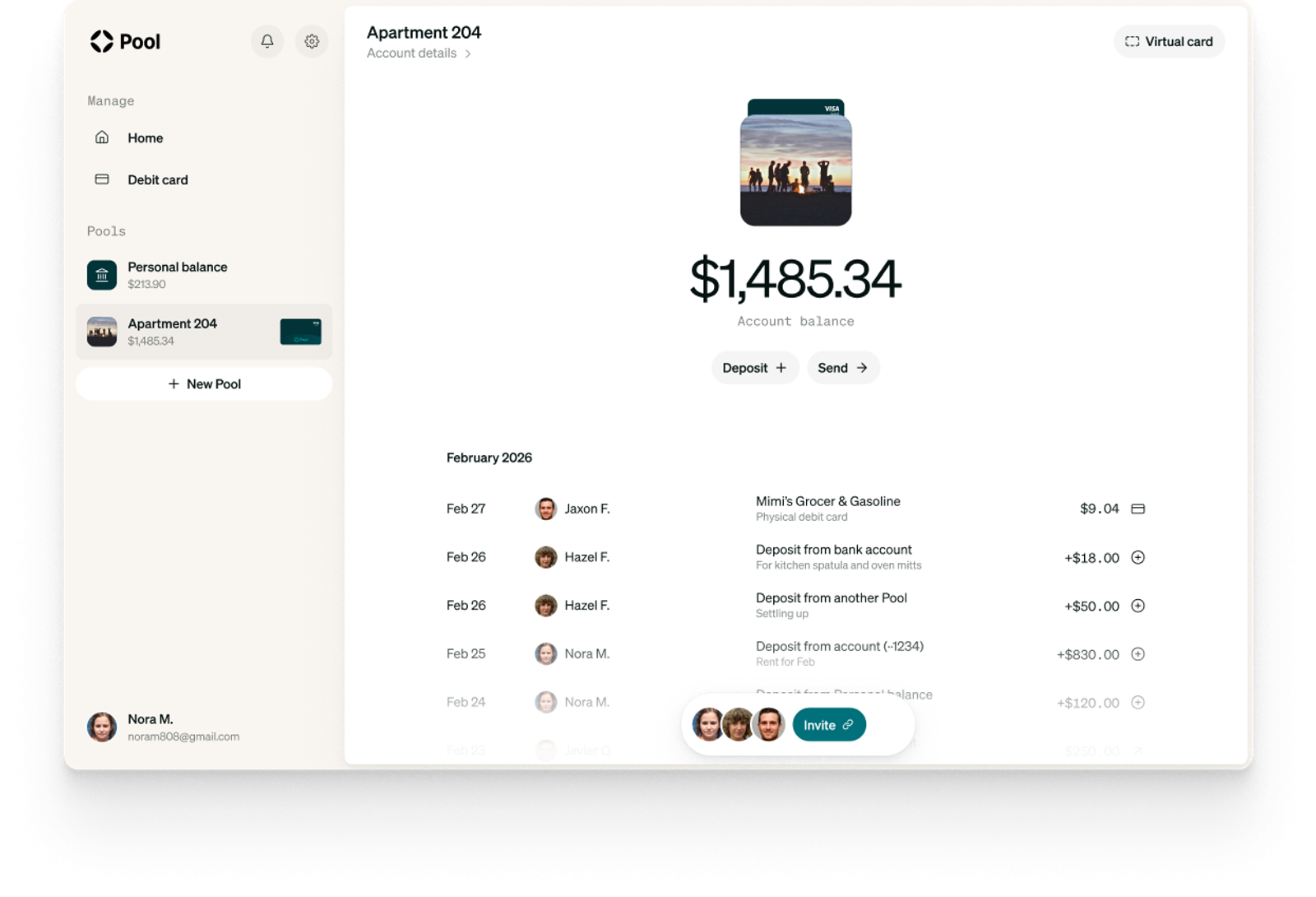 Shared bank account with many people transacting