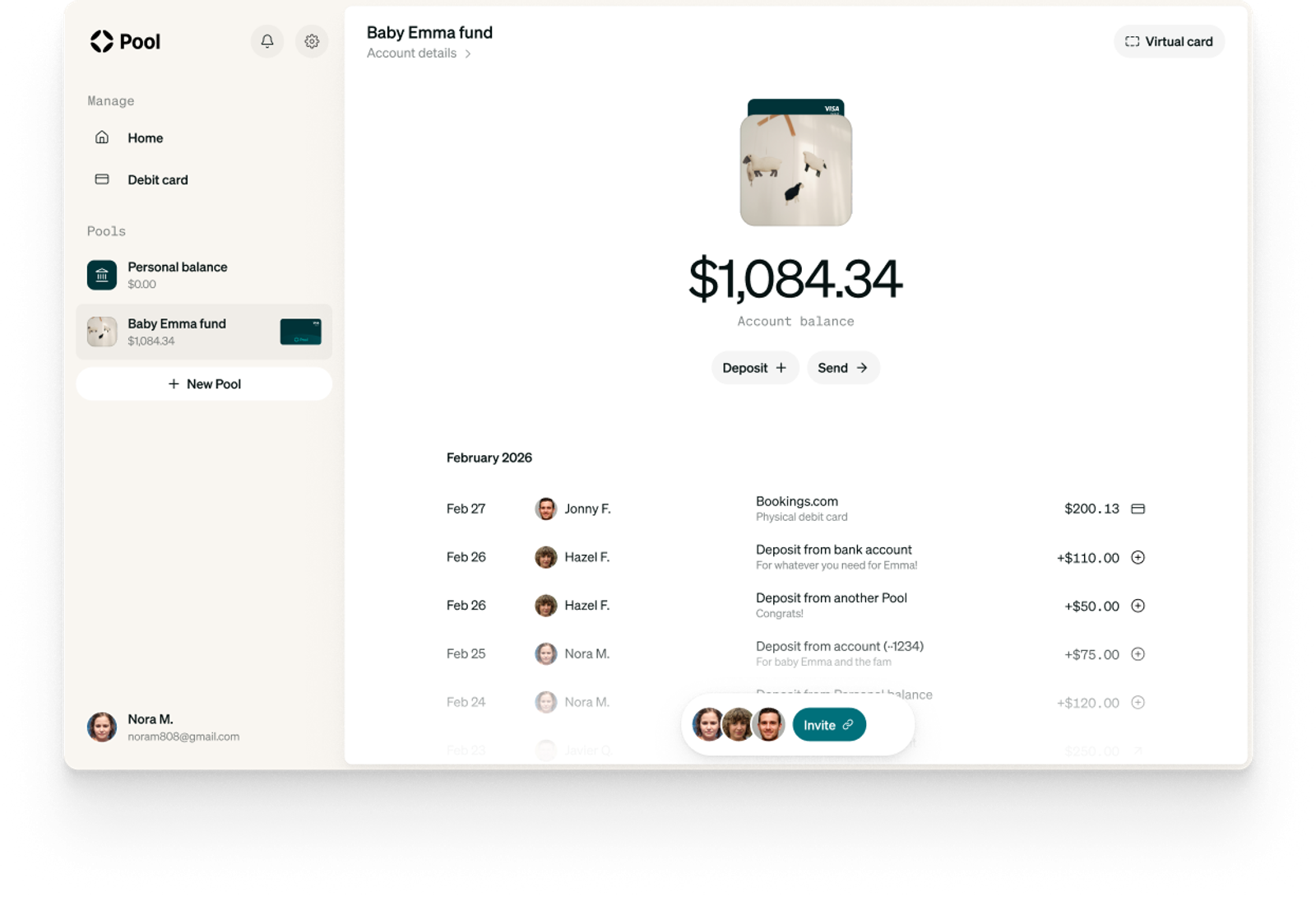 Shared bank account with many people transacting