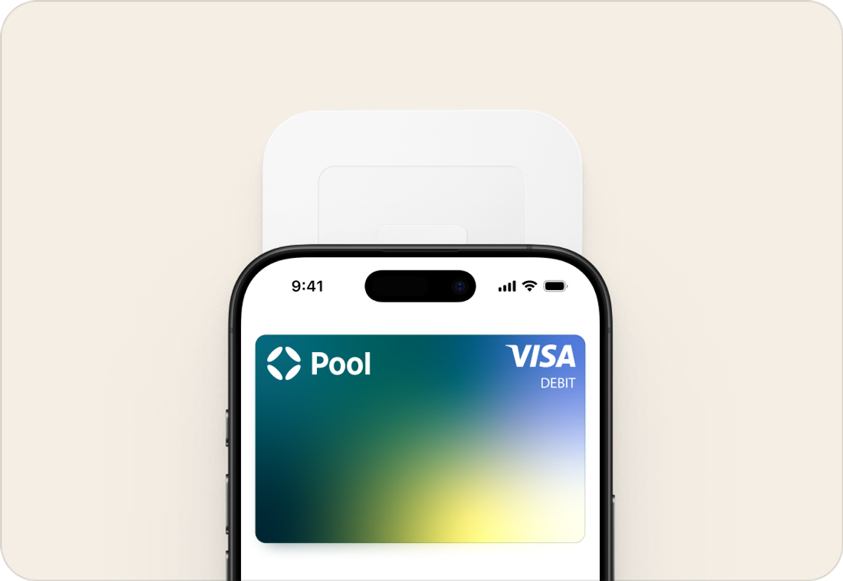 A graphic of a Pool debit card on a virtual wallet