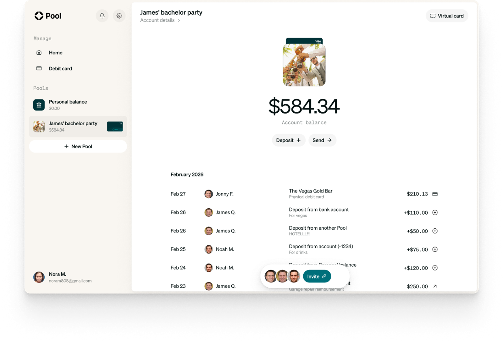 Shared bank account with many people transacting