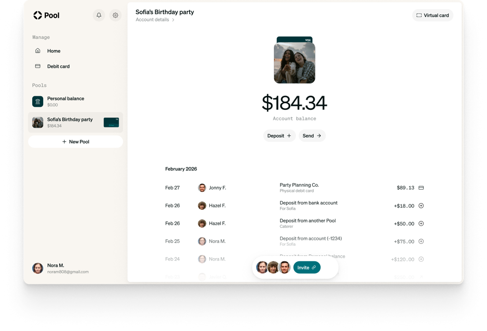 Shared bank account with many people transacting