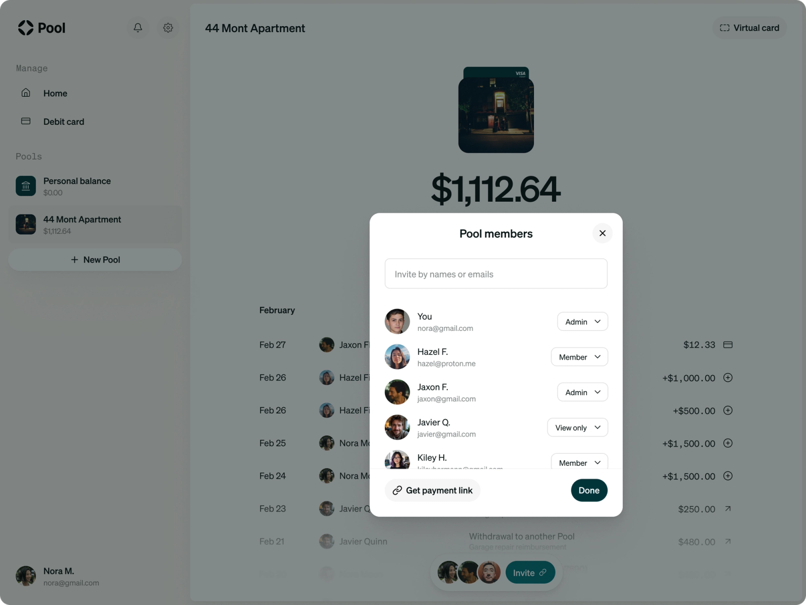 A list of members of the Pool with various permissions