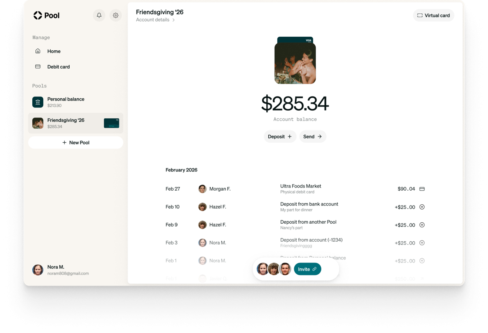 Shared bank account with many people transacting