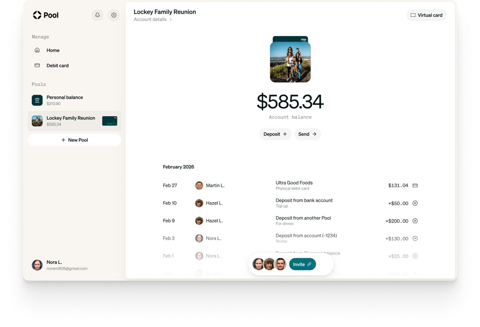 Shared bank account with many people transacting