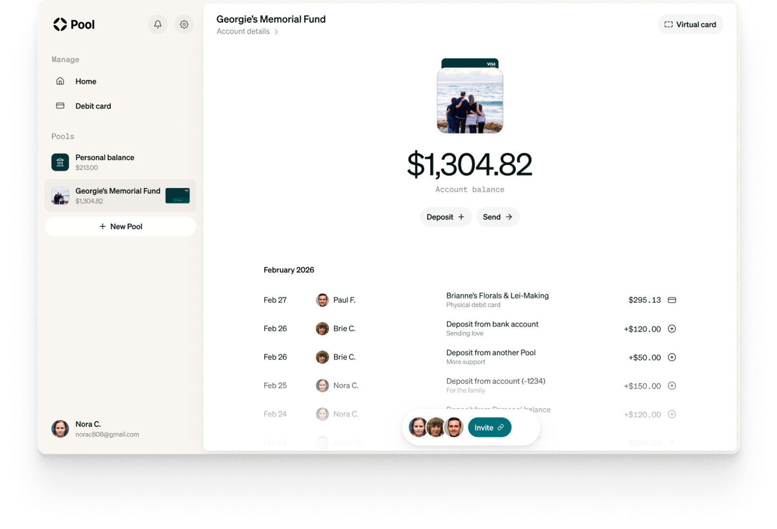 Shared bank account with many people transacting