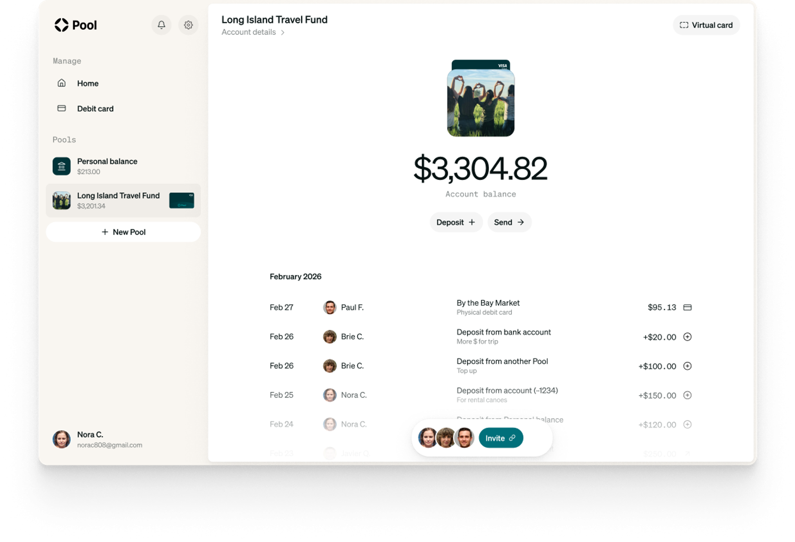 Shared bank account with many people transacting
