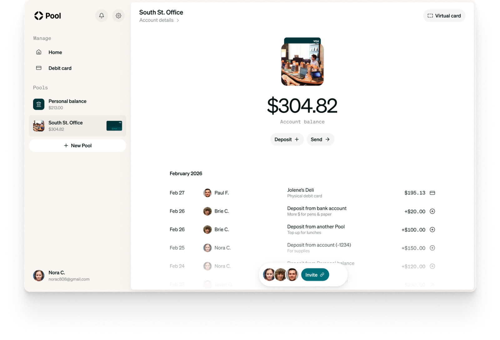 Shared bank account with many people transacting