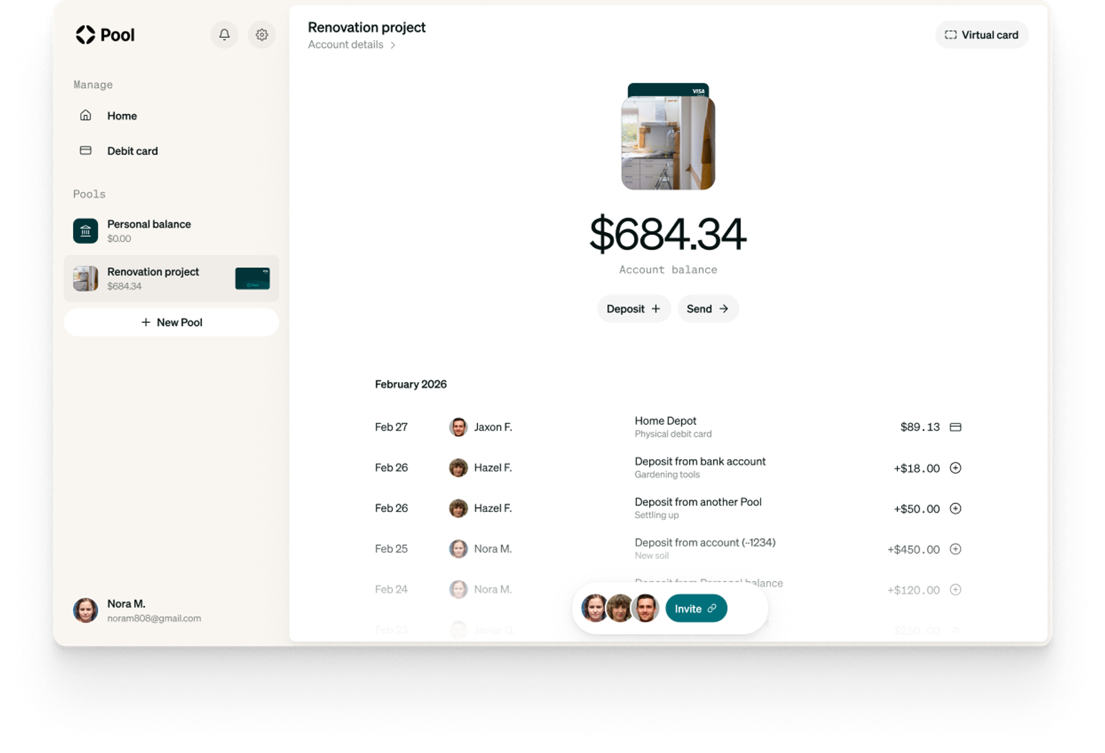Shared bank account with many people transacting