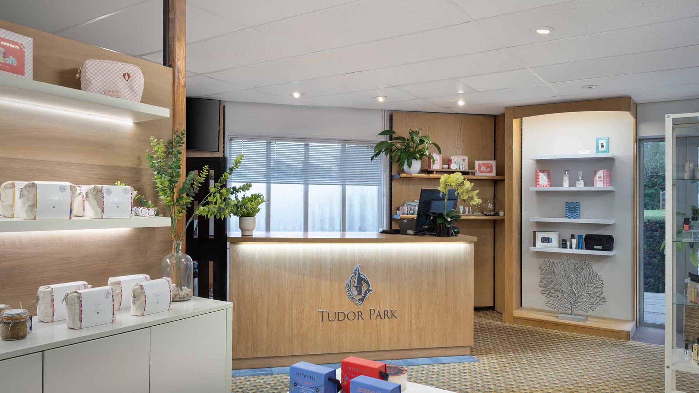 Delta Hotels by Marriott Tudor Park Country Club spa reception desk with skincare products on display