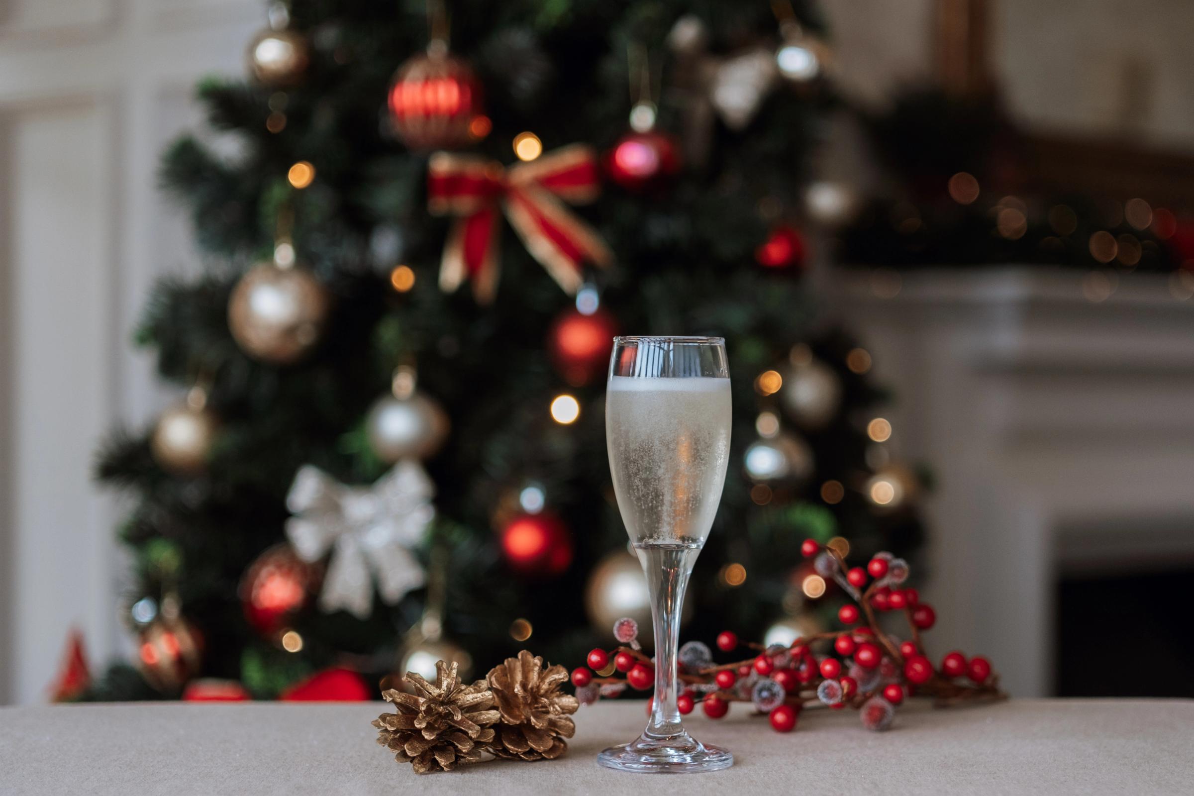 Glass of prosecco in front of tree