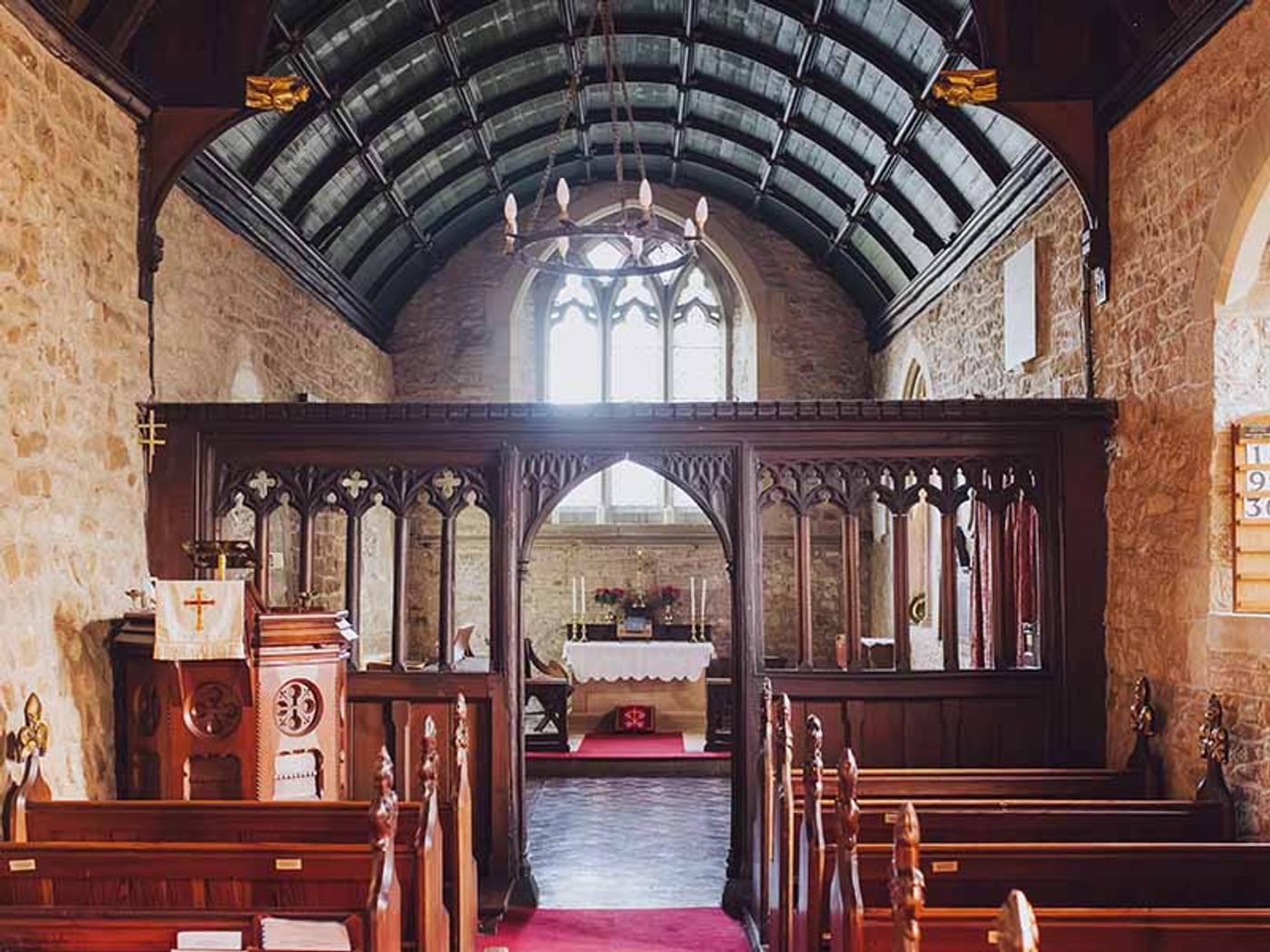 Interior of St. Peters Church, aisle and altar