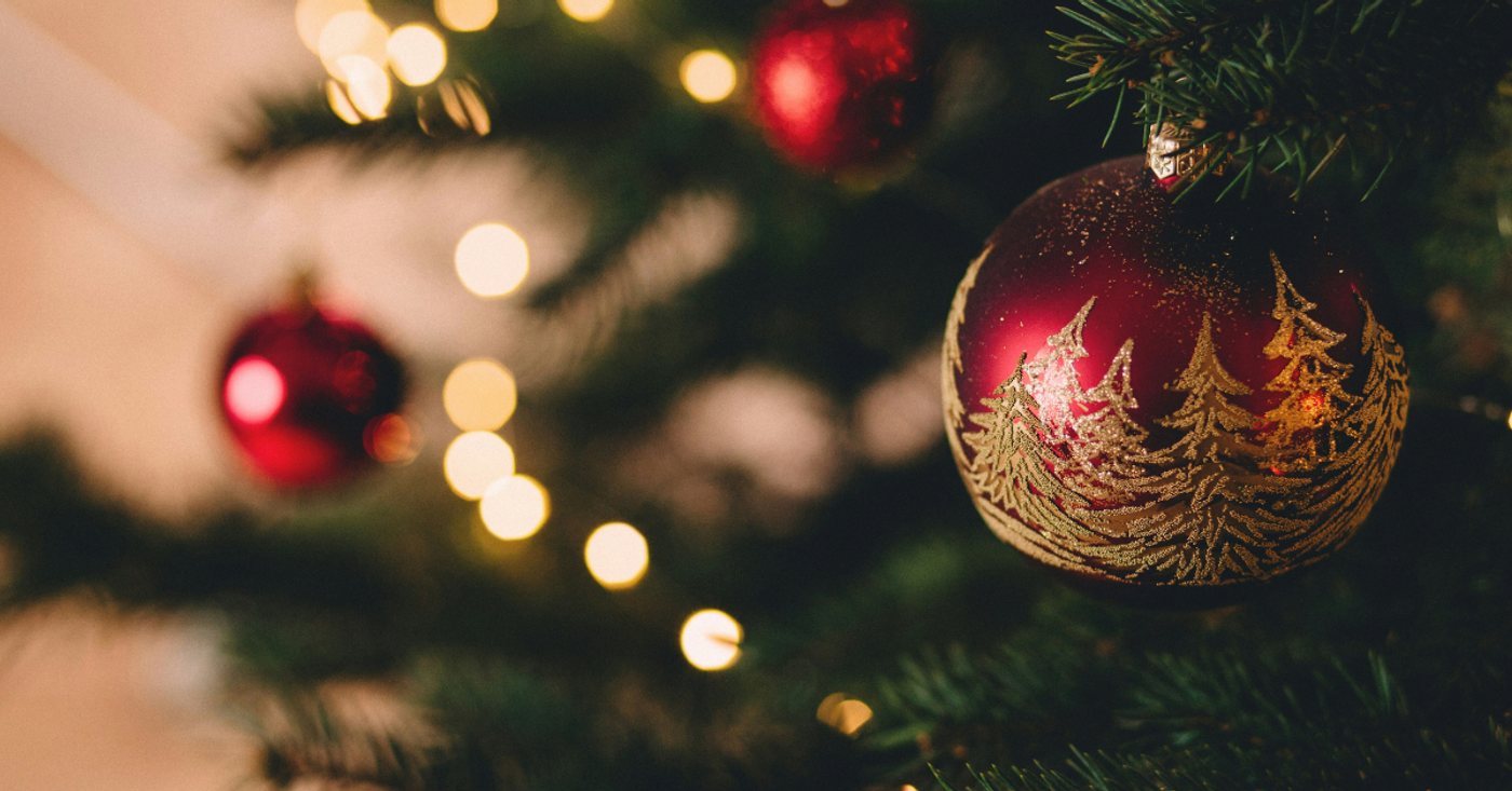 Christmas bauble on tree