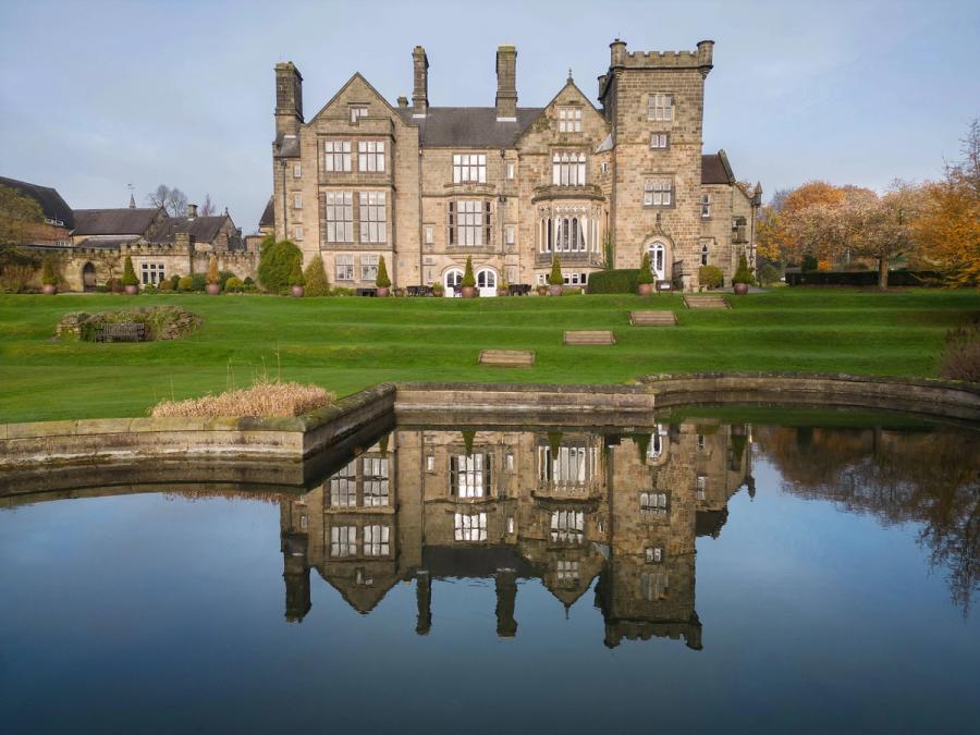 Delta Hotels Breadsall Priory Country Club reflected in the lake