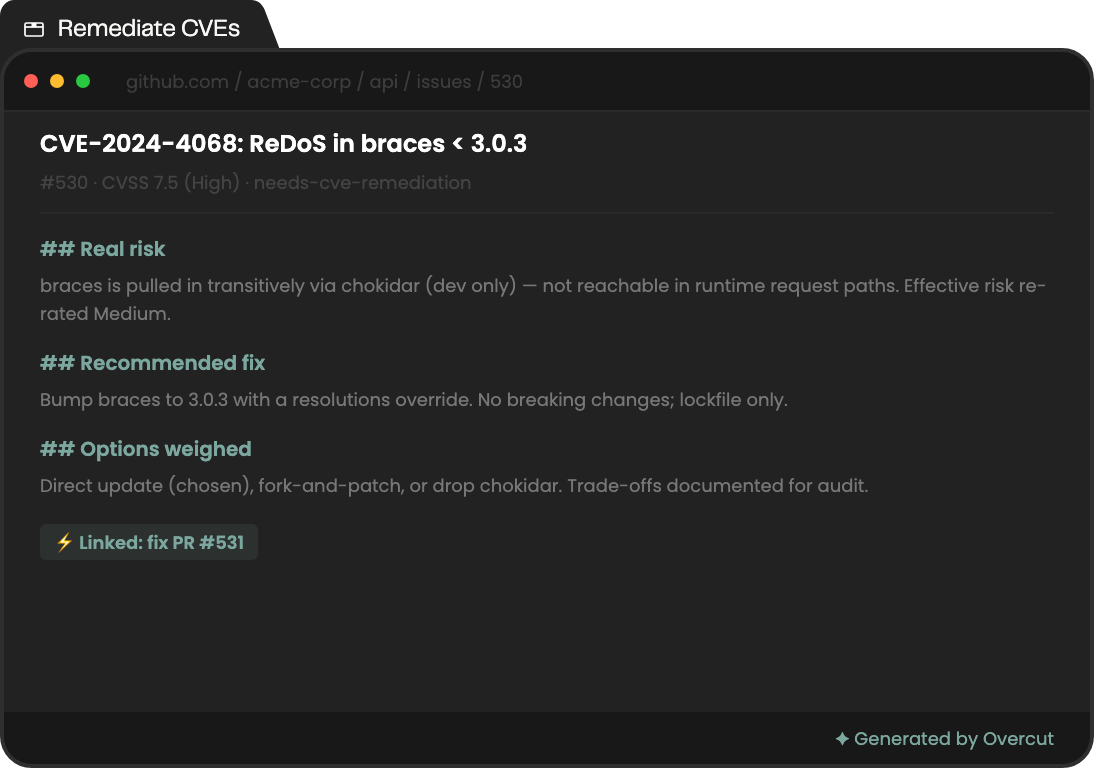 Remediate CVEs — example generated output