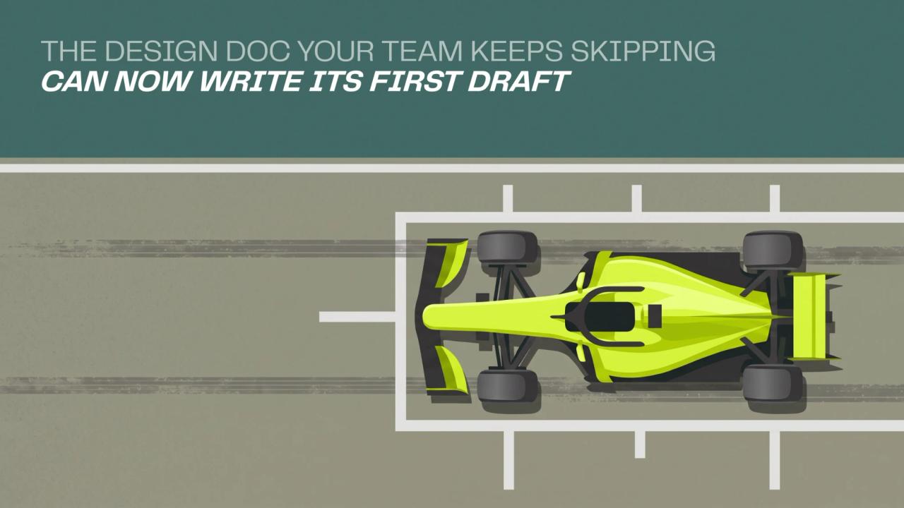 The design doc your team keeps skipping can now write its first draft: a race car parked in its grid box, seen from above