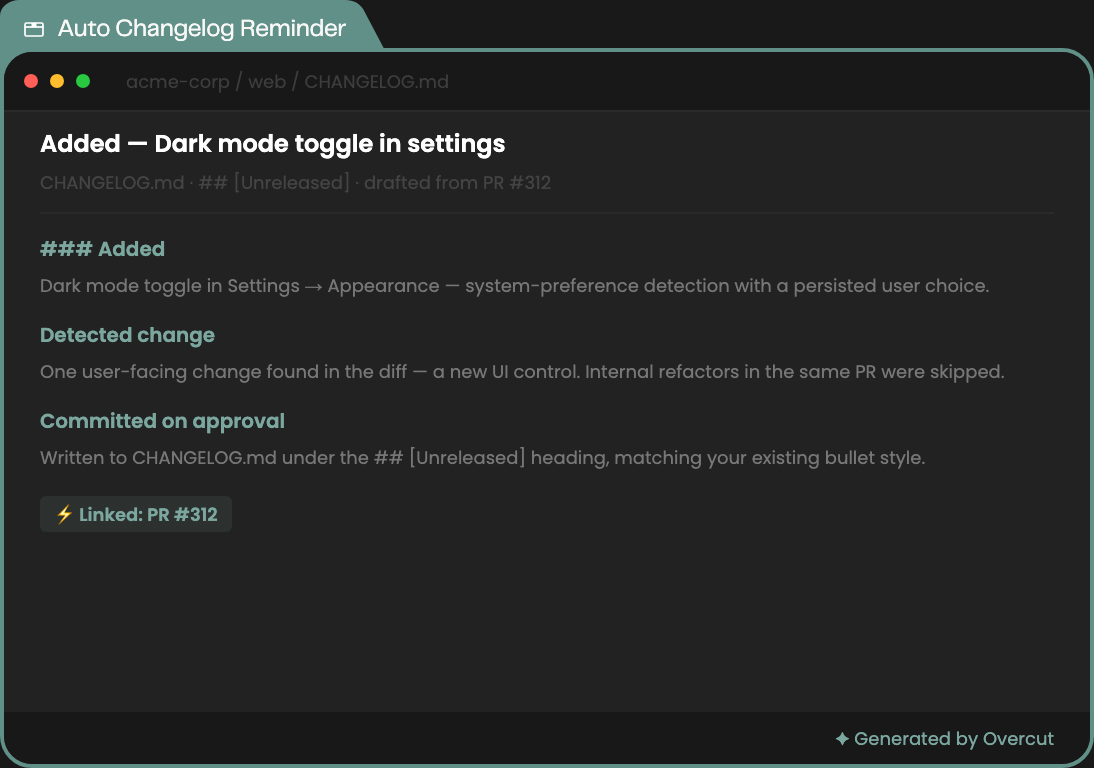 Auto Changelog Reminder