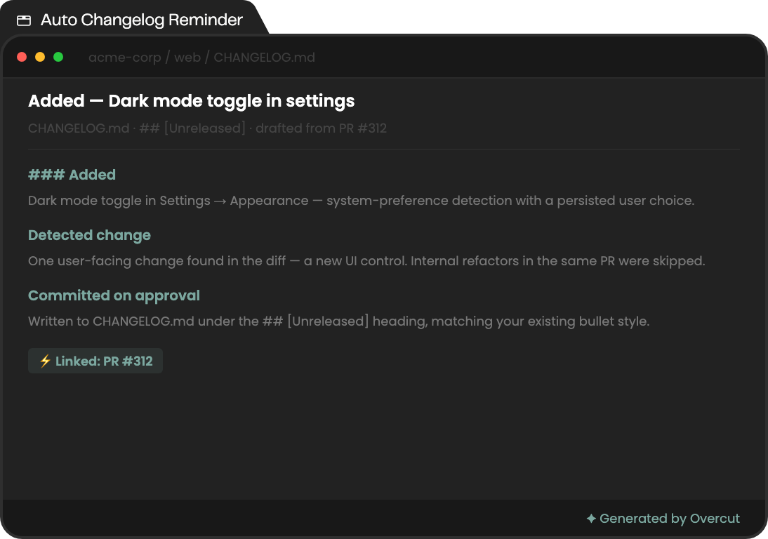Auto Changelog Reminder — example generated output