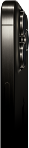 Side view of iPhone 15 Pro Max in a titanium design showing the power button