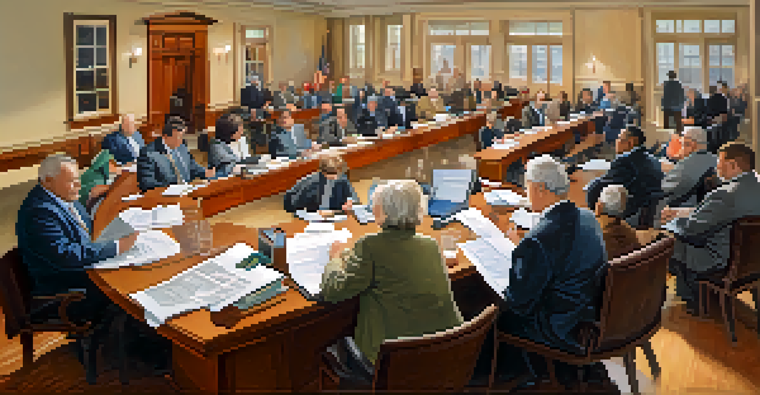 A community meeting in Illinois with diverse participants discussing local government issues.