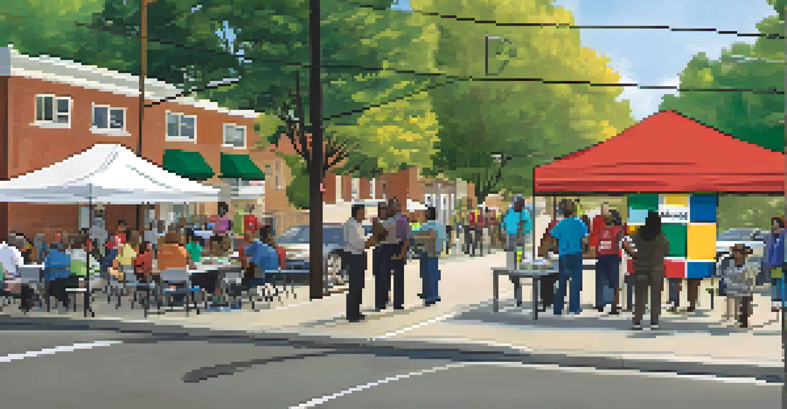 Community members participating in a road safety workshop in an urban setting, with materials on safe driving.