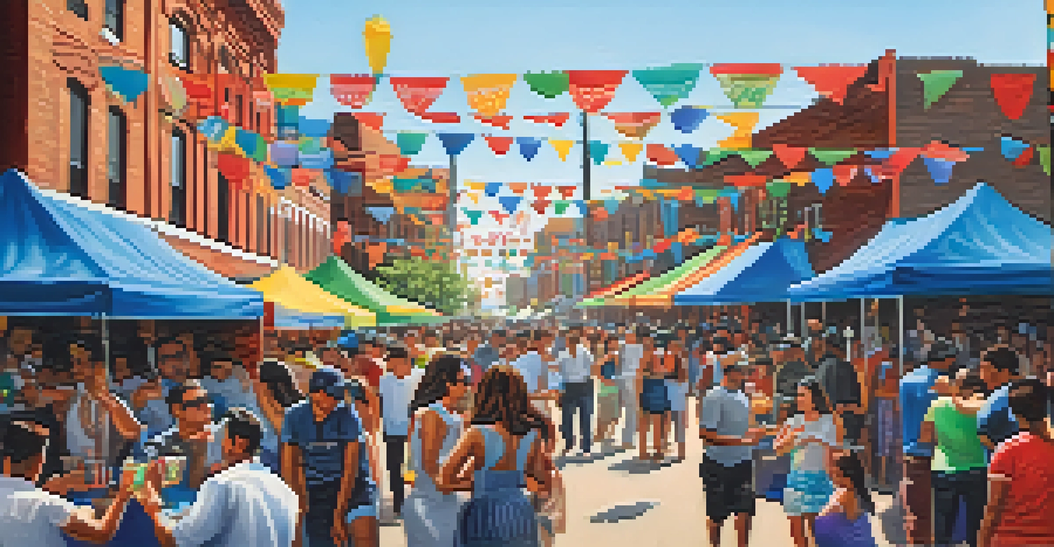 A vibrant scene from Fiesta del Sol in Pilsen, Chicago, with performances, food vendors, and people celebrating together.