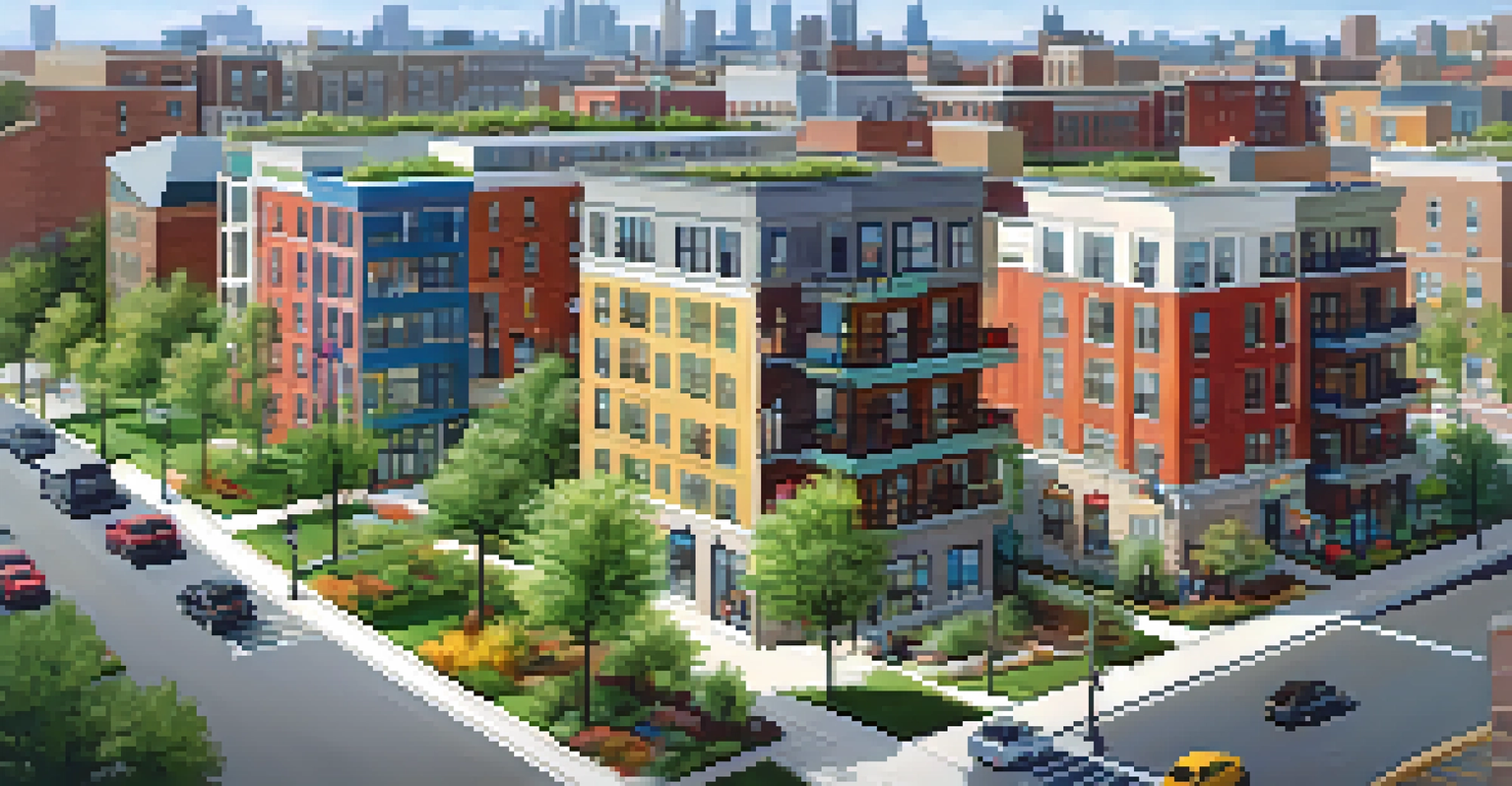 An aerial view of a mixed-use development in Illinois, featuring residential and commercial spaces with parks.
